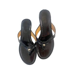 Coach Jorgina Black Patent Wedge Leather Sandals 6.5 B